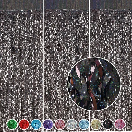 Vista 11 de CYLMFC Paquete de 3 Cortinas de Papel Metálico Arcoíris - 3.3x6.6 pies Serpentinas Metálicas de Oropel Cortinas de Fondo para Cabina de Fotos