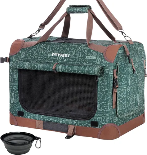 Vista 8 de Transportín para gatos extra grande de Petseek con lados blandos, portátil, para perros pequeños, para 2 gatos, 61 cm x 41.9 cm x 40.6 cm, diseño