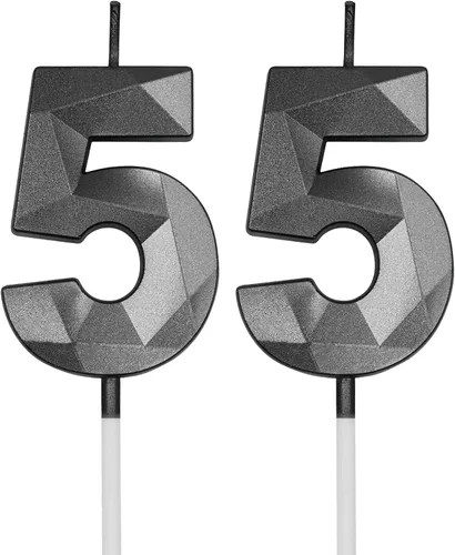 Vista 8 de Velas de cumpleaños número 55 para pastel, velas doradas con forma de diamante 3D con forma de diamante, decoraciones de cumpleaños, suministros