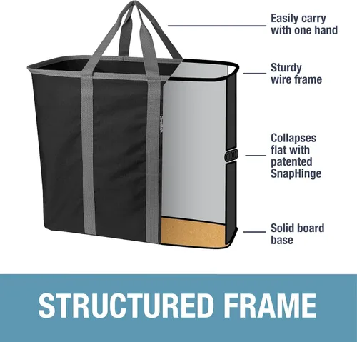 Vista 6 de CleverMade Cesta plegable para ropa sucia – Contenedor organizador de almacenamiento de 64 litros, paquete de 2 unidades color negro medianoche gris