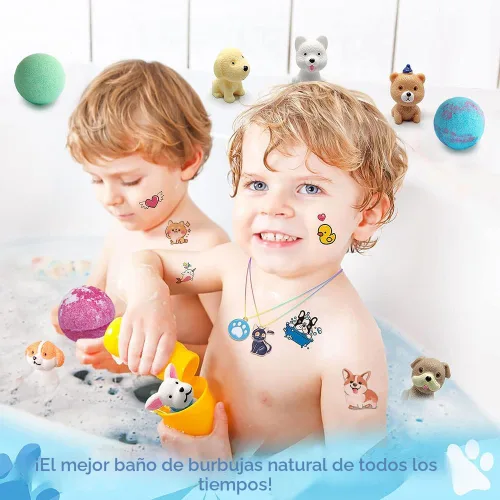 Vista 5 de Bombas de baño para niños con sorpresa interior para niñas, niños y bebés, paquete de 20 bombas de baño orgánicas para niños con muñecos de cachorro