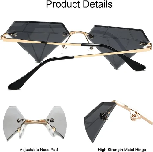 Vista 5 de JOVAKIT Gafas de sol triangulares con forma de diamante para mujeres y hombres, gafas de sol vintage sin montura retro para fiesta rave, gafas