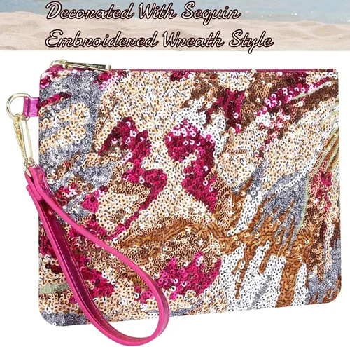 Vista 5 de ER.Roulour Bolso de paja de verano para mujer, bordado floral, bolso de mano de paja tejido para playa, fiesta, boda