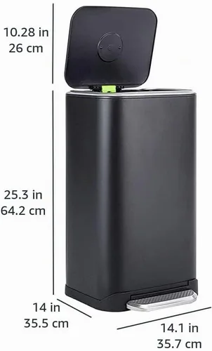 Vista 6 de Amazon Basics Bote de basura rectangular de metal con pedal de cierre suave, 32 litros/8.5 galones, 14 pulgadas de largo x 14 pulgadas de ancho x