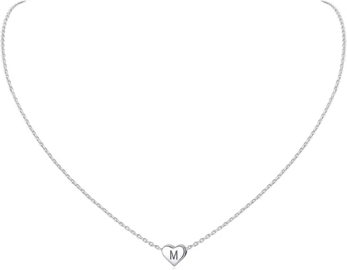 Vista 44 de ChicSilver Collares con inicial en forma de corazón de plata de ley 925 para mujer - Collar delicado con colgante de corazón personalizado y letra