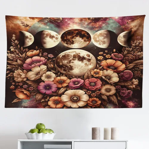 Vista 96 de Ambesonne Tapiz de hongos, atmósfera psicodélica, escena astral estrellada con motivos orientales trippy, decoración de tela para colgar en la pared