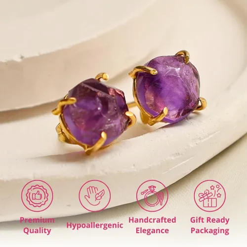 Vista 76 de Gempires Natural Raw Prong Setting Stud Earrings, 8-10 mm Crystals Earring, Handmade Jewelry, Gift for Her