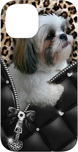 Vista 4 de Funda Shih Tzu con cremallera para iPhone 16 I Love Shih Tzu Dogs Leopard Hippie Leather