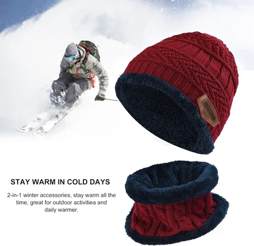 Vista 7 de MUCO Conjunto de gorros de invierno para hombre y mujer gorro de punto cálido forro polar grueso calentador de cuello para hombres y mujeres Muco