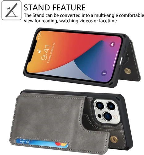 Vista 5 de Cavor Funda para iPhone 11 Pro Max con tarjetero, funda tipo cartera con tarjetero y tarjetero para iPhone 11ProMax, funda de piel sintética