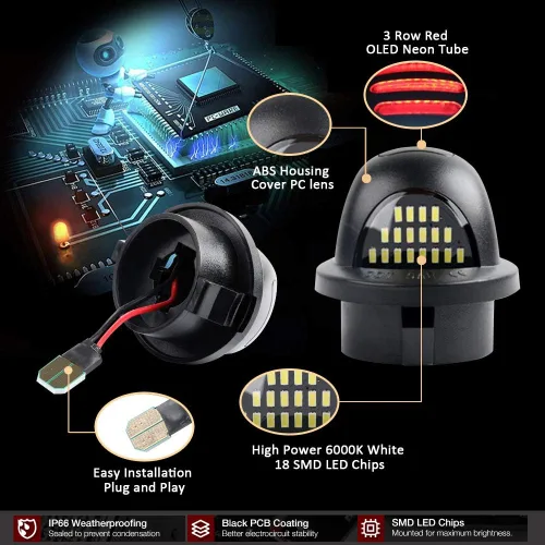 Vista 5 de D-Lumina Conjunto de luces LED para matrícula con tubo de neón OLED rojo compatible con camioneta F150 F250 F350 F450 F550 Superduty Ranger Explorer