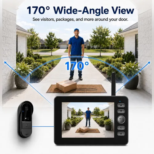 Vista 14 de TKMARS Timbre de puerta inalámbrico sin suscripción con pantalla de monitor, portero de video impermeable con activación activa, no necesita WiFi
