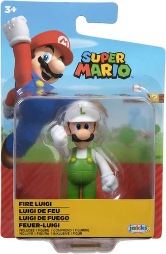 Vista 6 de Super Mario Figura de acción de 2.5 pulgadas, juguete coleccionable Luigi de pie de fuego