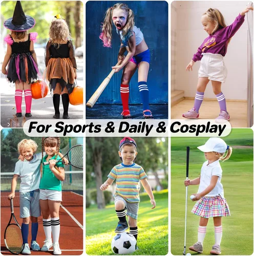 Vista 2 de qikqik 4 pares de calcetines de fútbol para niños pequeños, calcetines de fútbol para niñas y niños, calcetines de béisbol para niños pequeños