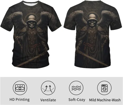 Vista 4 de Camiseta de manga corta con diseño de esqueleto gótico para hombre