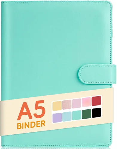 Vista 17 de Sooez Carpeta A5 con 6 anillas, cubierta recargable para cuaderno, organizador pequeño de cuero, carpeta vacía para presupuesto, diario, soporte