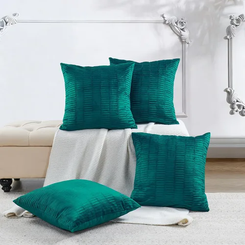 Vista 15 de Juego de 2 fundas de almohada decorativas de terciopelo a rayas plisadas de 14 x 26 pulgadas, funda de cojín rectangular suave y elegante para sofá