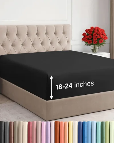Vista 129 de Sábana bajera ajustable extra profunda Twin XL – Sábana bajera individual de lujo de hotel solamente – Se adapta fácilmente a colchones de 18 a 24