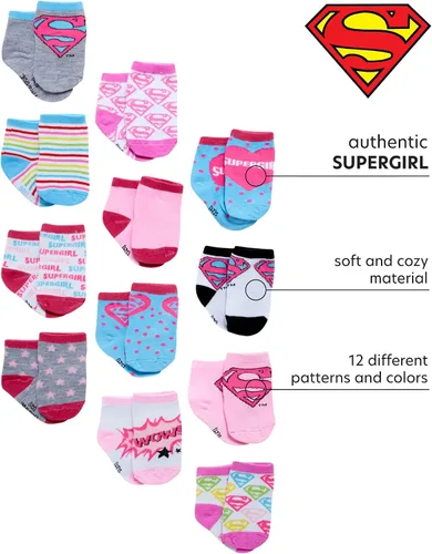Vista 2 de DC Comics Baby Boys and Girls Socks - 12 Pack Batman Wonder Woman Superman Justice League Super Girl Socks 0-24M