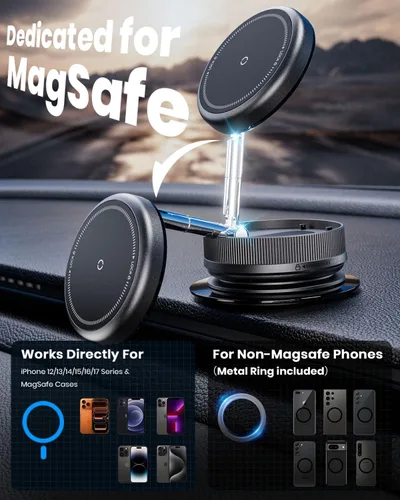 Vista 5 de 2026 Actualizado Soporte Magnético de Vacío 360° para Coche y Teléfono con Magsafe [Sución Más Fuerte de 96+LBS y Magnetismo Más Fuerte de 2800gf]