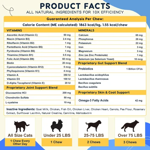 Vista 6 de Multivitamínico para perros con minerales para la salud general, vitaminas y suplementos para perros con glucosamina, probióticos para cachorros