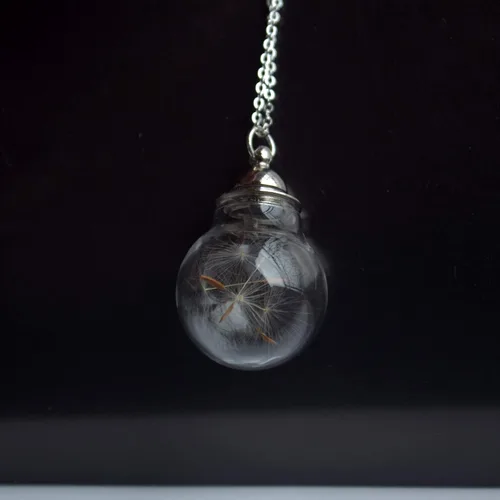 Vista 5 de Diente de león Make a Wish - Colgante de bola cilíndrica de cristal abierto con flor real 925, collar para mujer, hecho a mano