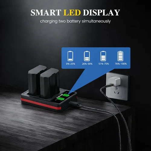 Vista 5 de Batmax 2 baterías EN-EL15C EN-EL15C de 2280 mAh + cargador USB LED con puerto tipo C para Nikon EN-EL15A EL15b Z5, Z6, Z8, Z6 II, Z7II, D780, D850