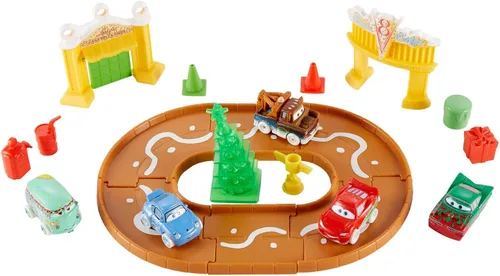 Vista 4 de Disney y Pixar Cars Toys Mini Racers Calendario de Adviento con 5 autos de juguete, piezas de pista y accesorios de mini juguete, 25 sorpresas