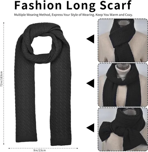 Vista 6 de Conjunto de gorro de invierno para mujer, gorro clásico con pompón extraíble, bufanda larga, guantes para pantalla táctil, juego 3 en 1