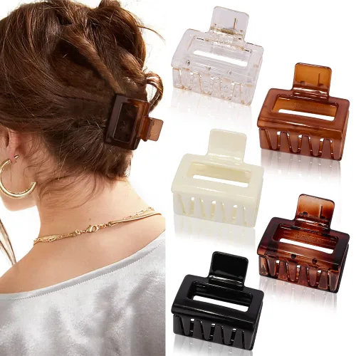 Vista 8 de ATODEN Pinzas cuadradas mate para el cabello para mujeres y niñas, 5 abrazaderas rectangulares de agarre antideslizantes medianas para cabello corto