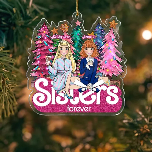 Vista 4 de Gossby Adorno de Navidad acrílico personalizado para hermanas para siempre, regalo personalizado con diseño, nombre, decoración de árbol de 2
