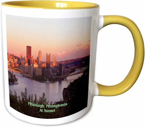 Vista 10 de 3dRose mug_55311_4 "Pittsburgh Skyline At Sunset" - Taza negra de dos tonos, 11 onzas, multicolor Blanco