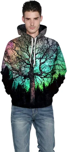 Vista 3 de Sudadera unisex con capucha y bolsillo con estampado 3D
