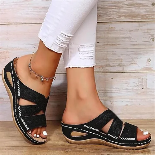 Vista 2 de Sandalias ortopédicas para mujer con soporte de arco para el verano, sandalias elegantes de verano con pies planos, cómodas pantuflas ortopédicas