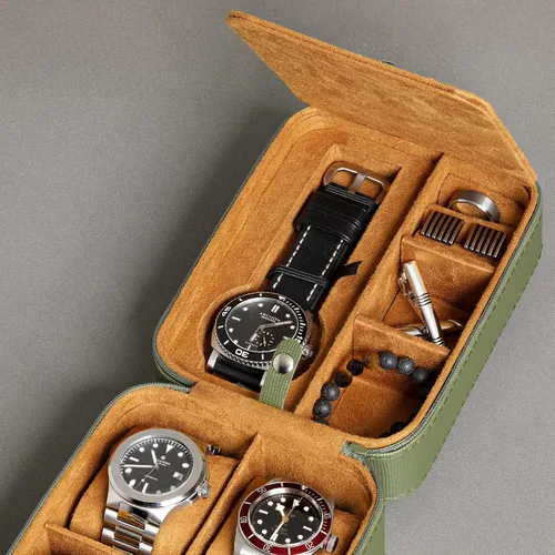 Vista 8 de Juego de regalo Caja de reloj de cuero con 10 ranuras con cajón de valet y funda de viaje a juego para 5 relojes, organizador de exhibición