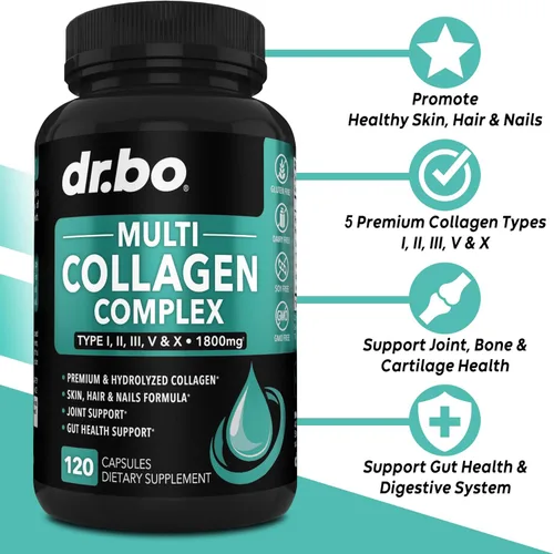 Vista 2 de Péptidos de colágeno múltiple y multivitamínico para mujer, cápsulas complejas de colágeno múltiple tipo I, II, III, V y X, píldoras de péptidos