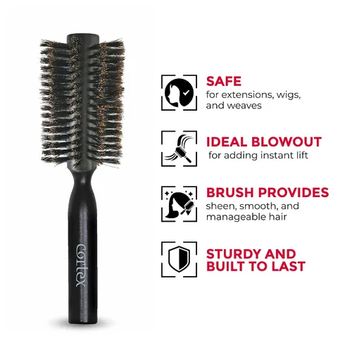 Vista 4 de Cortex Professional Cepillo redondo 100% de cerdas de jabalí – Cepillos para el cabello para mujeres y hombres, cepillo redondo para secado