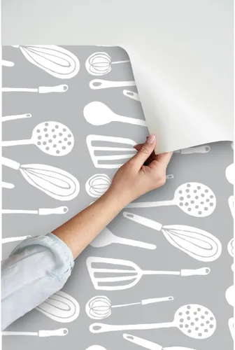 Vista 3 de Spoonflower Magic Kitchen Tools Pre-Pasted Removable Wallpaper Sample 12" x 24" Spoon Egg Vintage Self-adhesive, removable and renter-friendly