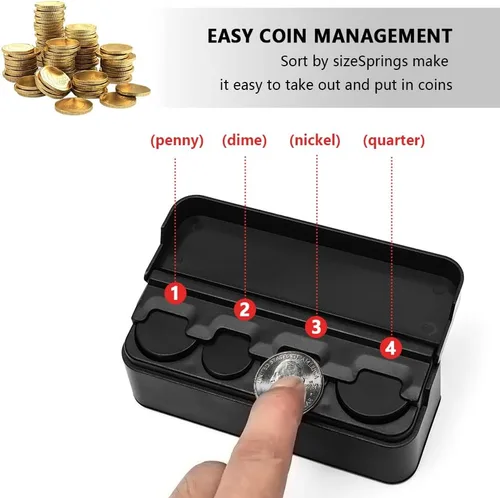 Vista 3 de Soporte compacto para monedas para automóvil, 4 compartimentos y sostiene automáticamente monedas organizador