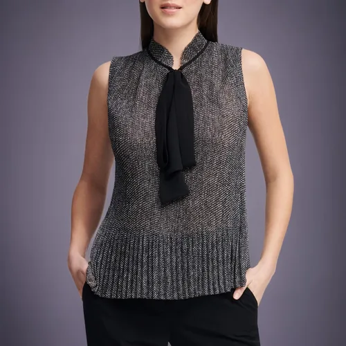 Vista 5 de DKNY Top plisado sin mangas para mujer con cuello de lazo