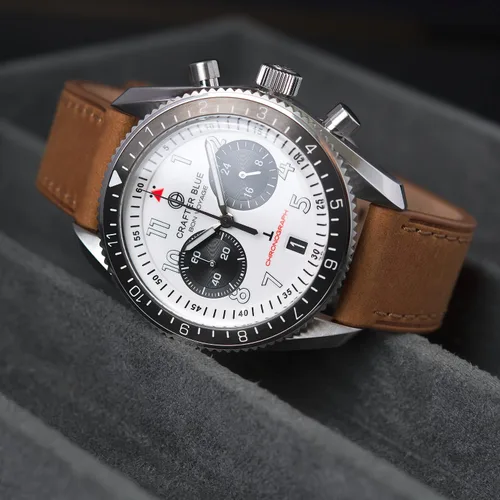 Vista 5 de Crafter Blue BVSS007.E.L - Reloj de viaje con rotación bidireccional y bisel de 12 horas para hombre, Blanco, Moderno