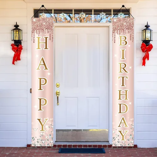 Vista 5 de Cartel decorativo para puerta de cumpleaños número 25 para mujer, cartel de fondo de cumpleaños de 25 años y suministros de fiesta de feliz