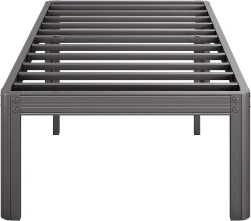 Vista 4 de Marco de cama de plataforma de metal doble de 14 pulgadas con Resistente, no necesita somier, sin ruido, fácil montaje, estilo contemporáneo, negro