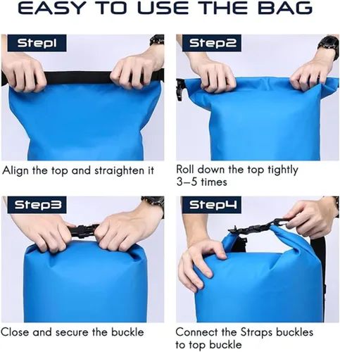 Vista 2 de Bolsa seca impermeable, mochila de almacenamiento seca ligera con parte superior enrollable, natación, canotaje, kayak, campamento, playa (azul 10 L)
