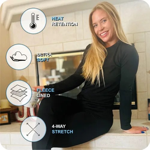Vista 3 de Bodtek Conjunto de ropa interior larga térmica para mujer, para clima frío, capa base larga de John con forro polar, parte superior e inferior