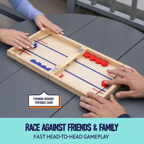 Vista 2 de Pinbo El juego clásico de cabestrillo Juego de mesa plegable de acción rápida para 2 jugadores de madera para niños y adultos Ideal para viajes