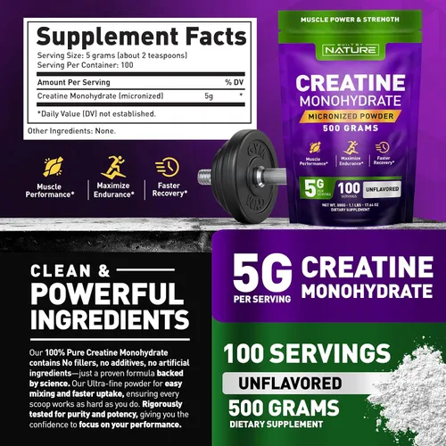 Vista 8 de Monohidrato de creatina en polvo, sin sabor, para hombres y mujeres, 17.64 oz micronizado, monohidrato puro, fuerza muscular y rendimiento