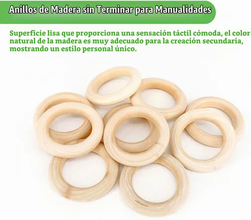 Vista 3 de 10 piezas de anillos de madera natural para manualidades, anillos de madera sin terminar para macramé, conectores de madera para colgantes