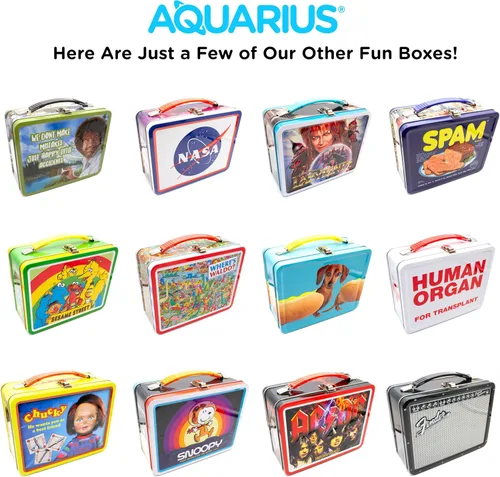 Vista 7 de Aquarius The Office Fun Box - Caja de almacenamiento de lata resistente con mango de plástico y cubierta frontal en relieve, mercancía