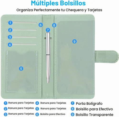 Vista 3 de ACdream Funda para chequera, cartera de cuero con bloqueo RFID *Verde Agave